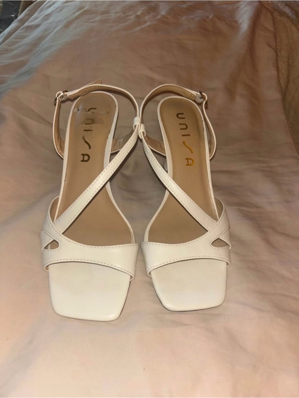 Unisa Cream Strappy Square-Toe Heels